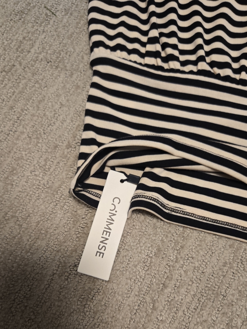 NWT COMMENSE Striped Boat Neck Cinch Waist Top-Black - Picture 8 of 9